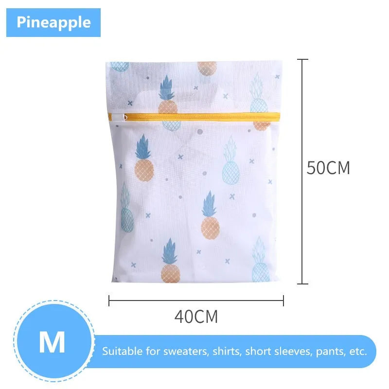 HULIANFU Pineapple Printing Zippered Mesh Laundry Bag Polyester Washing Net Bag For Underwear Sock Washing Machine Pouch Clothes Bra Bags