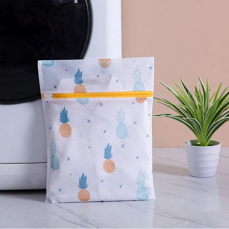 HULIANFU Pineapple Printing Zippered Mesh Laundry Bag Polyester Washing Net Bag For Underwear Sock Washing Machine Pouch Clothes Bra Bags
