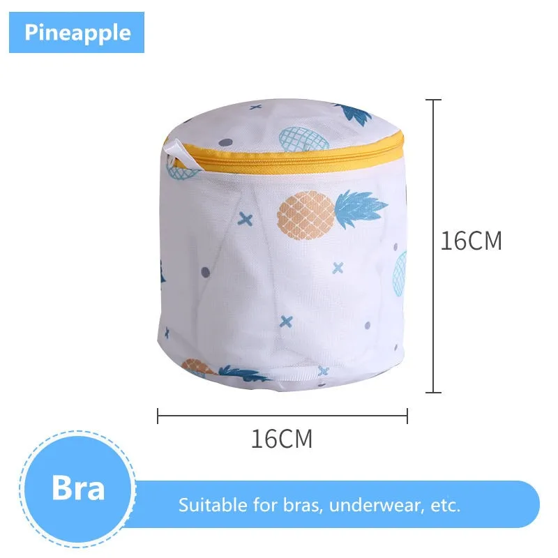HULIANFU Pineapple Printing Zippered Mesh Laundry Bag Polyester Washing Net Bag For Underwear Sock Washing Machine Pouch Clothes Bra Bags