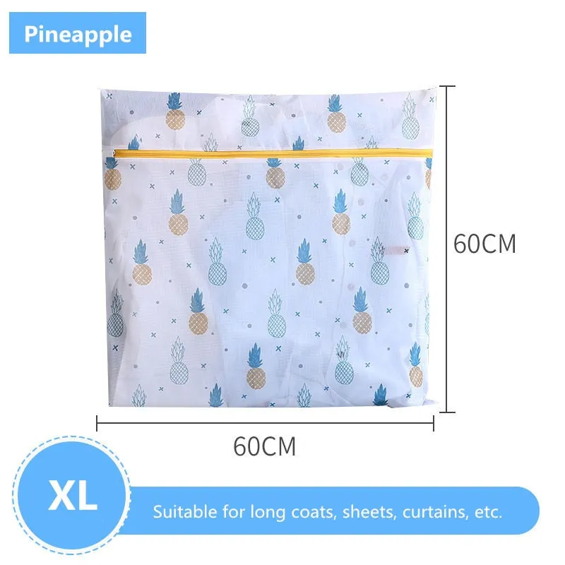 HULIANFU Pineapple Printing Zippered Mesh Laundry Bag Polyester Washing Net Bag For Underwear Sock Washing Machine Pouch Clothes Bra Bags