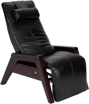 Human Touch Gravis ZG Zero Gravity Leather Massage Chair Recliner with Air Massage and Heat - Mahogany Wood - Black Leather