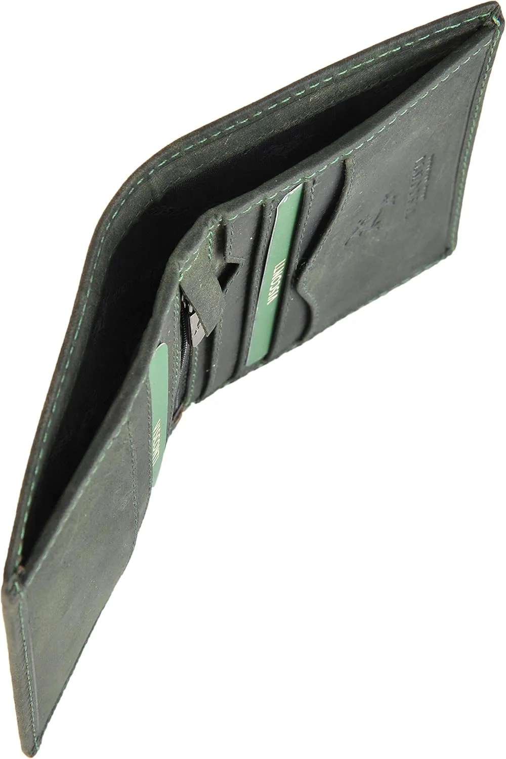 Hunter 705 RFID Men's Distressed Leather Compact Slim Bifold Card Holder Wallet (Oil Green)