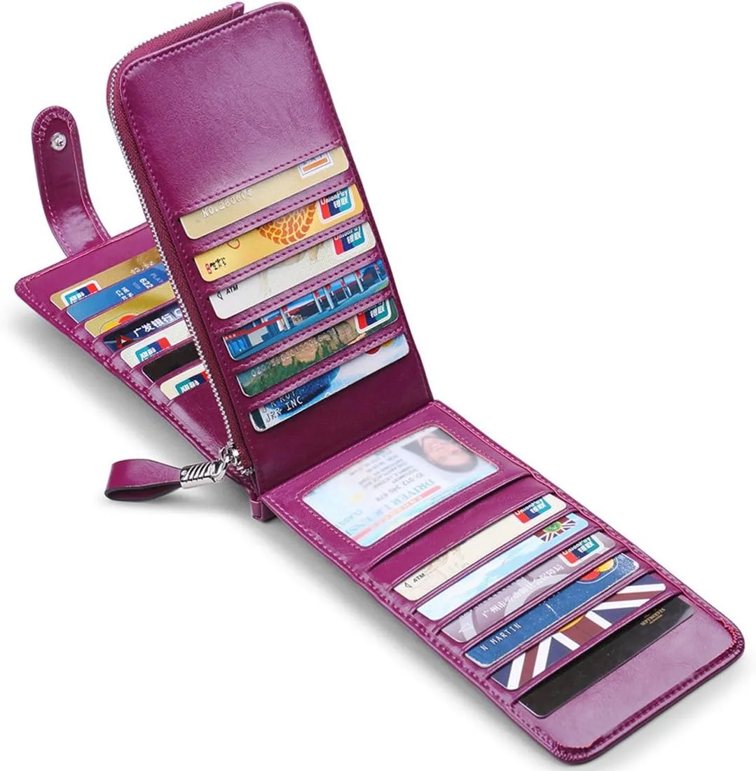 Huztencor Womens Leather Credit Card Holder Wallet RFID Blocking Wallet Women Card Case Purse