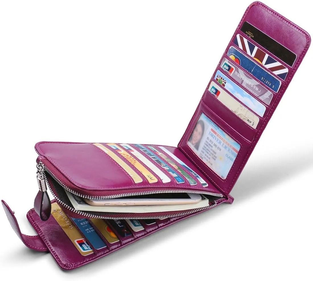 Huztencor Womens Leather Credit Card Holder Wallet RFID Blocking Wallet Women Card Case Purse