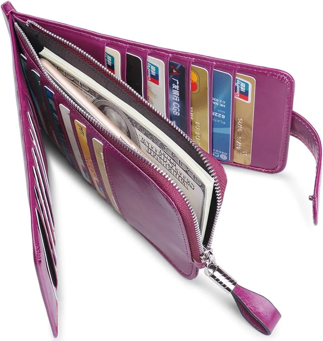 Huztencor Womens Leather Credit Card Holder Wallet RFID Blocking Wallet Women Card Case Purse