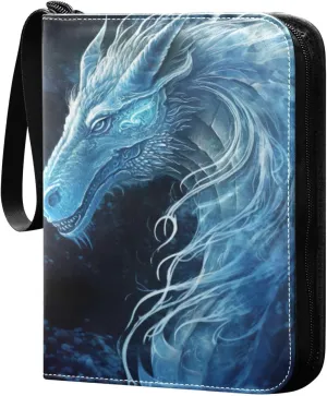 Ice Dragon Painting Card Binder 4-Pocket, 400 Pockets Card Holder with 50 Removable Sleeves and Zipper for Games Baseball Football Sports Card