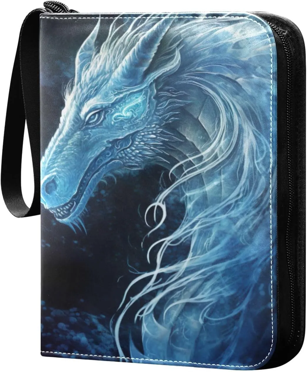 Ice Dragon Painting Card Binder 4-Pocket, 400 Pockets Card Holder with 50 Removable Sleeves and Zipper for Games Baseball Football Sports Card