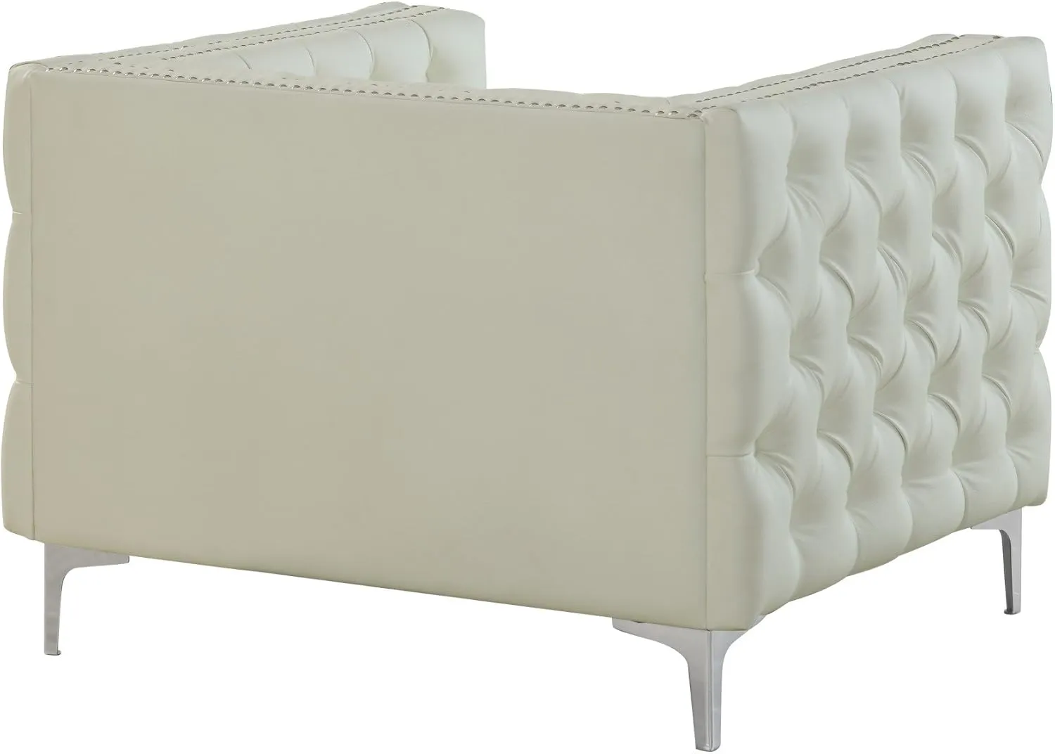 Iconic Home Da Vinci Accent Club Chair PU Leather Button Tufted with Silver Nail Head Trim Silvertone Metal Y-Leg, Modern Contemporary, Cream