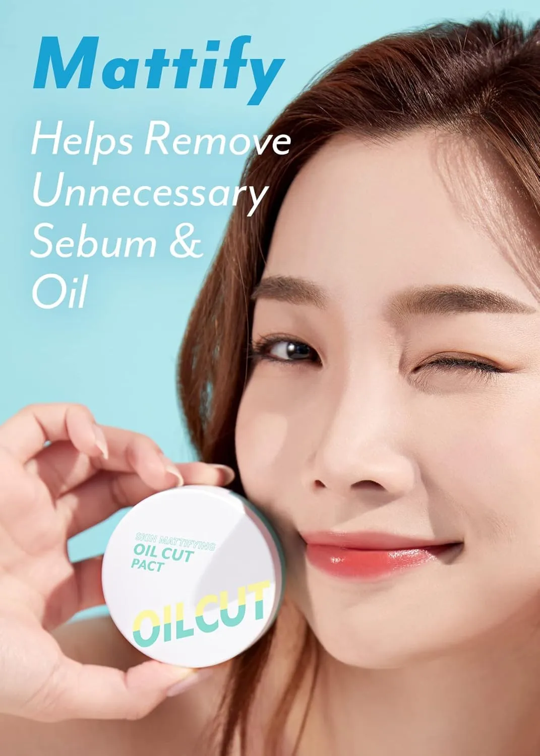 I'M MEME Compact - Oil Cut Pact | Skin Mattifying, Sebum Absorbing, Korean Pressed Setting Powder, for Blurring Effect, Makeup Foundation, Translucent Compact, Oily Skin, Natural Coverage, 0.35 Oz