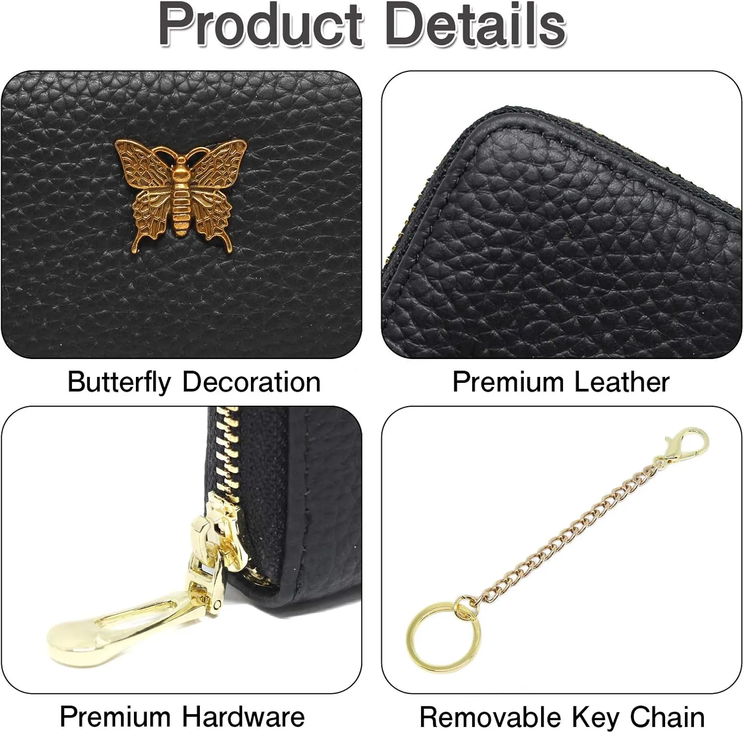 imeetu RFID Credit Card Holder for Women Genuine Leather Card Case Wallet with Zipper and Removable Keychain (Brown)