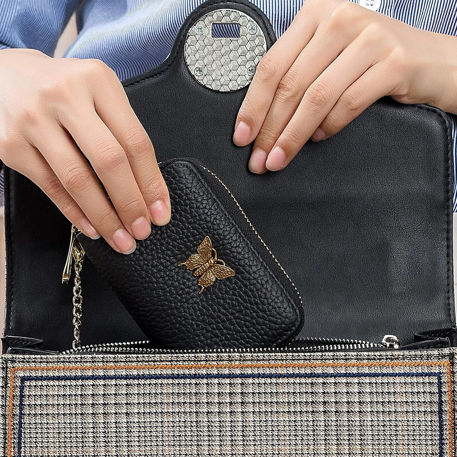 imeetu RFID Credit Card Holder for Women Genuine Leather Card Case Wallet with Zipper and Removable Keychain (Brown)