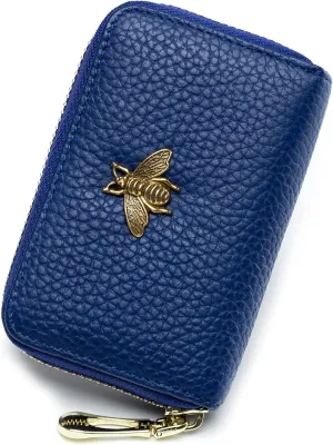 imeetu RFID Credit Card Holder, Small Leather Zipper Card Case Wallet for Women