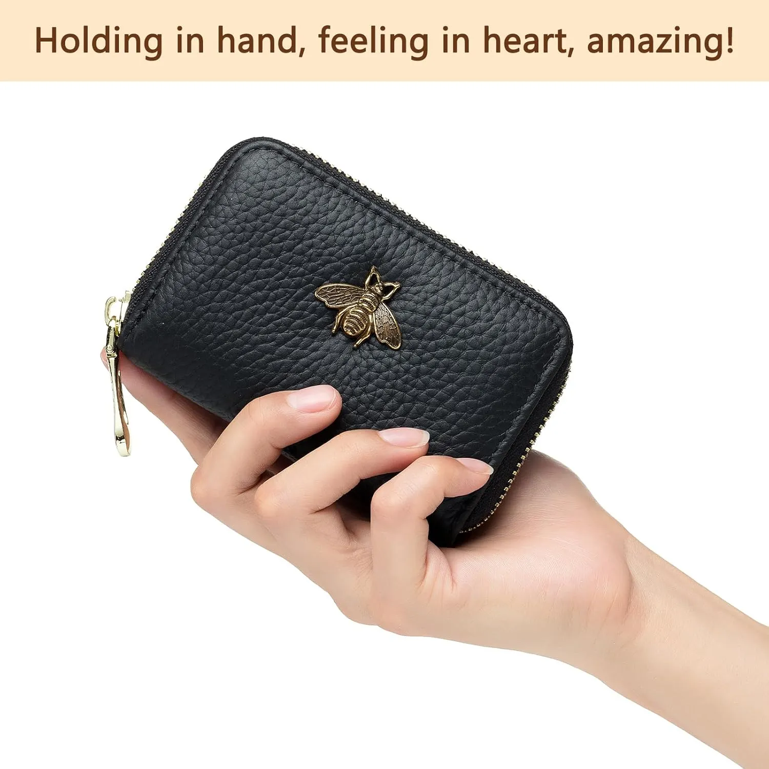imeetu RFID Credit Card Holder, Small Leather Zipper Card Case Wallet for Women