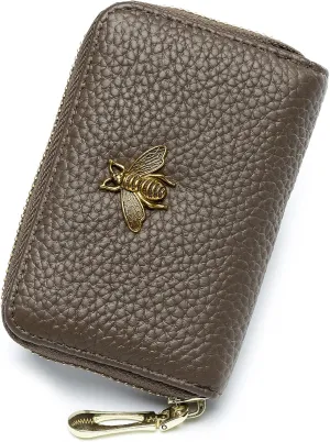 imeetu RFID Credit Card Holder, Small Leather Zipper Card Case Wallet for Women