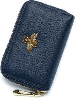 imeetu RFID Credit Card Holder, Small Leather Zipper Card Case Wallet for Women