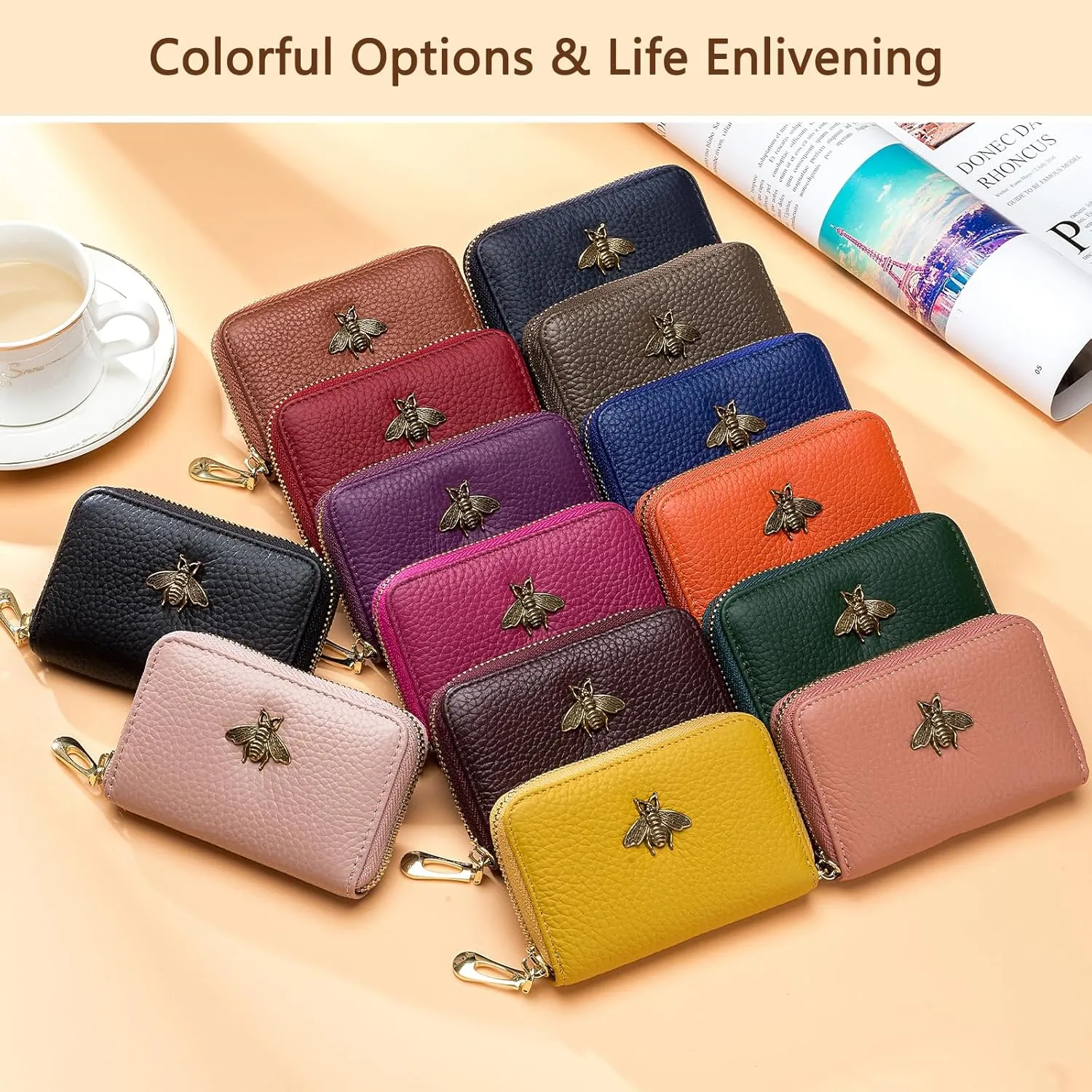 imeetu RFID Credit Card Holder, Small Leather Zipper Card Case Wallet for Women