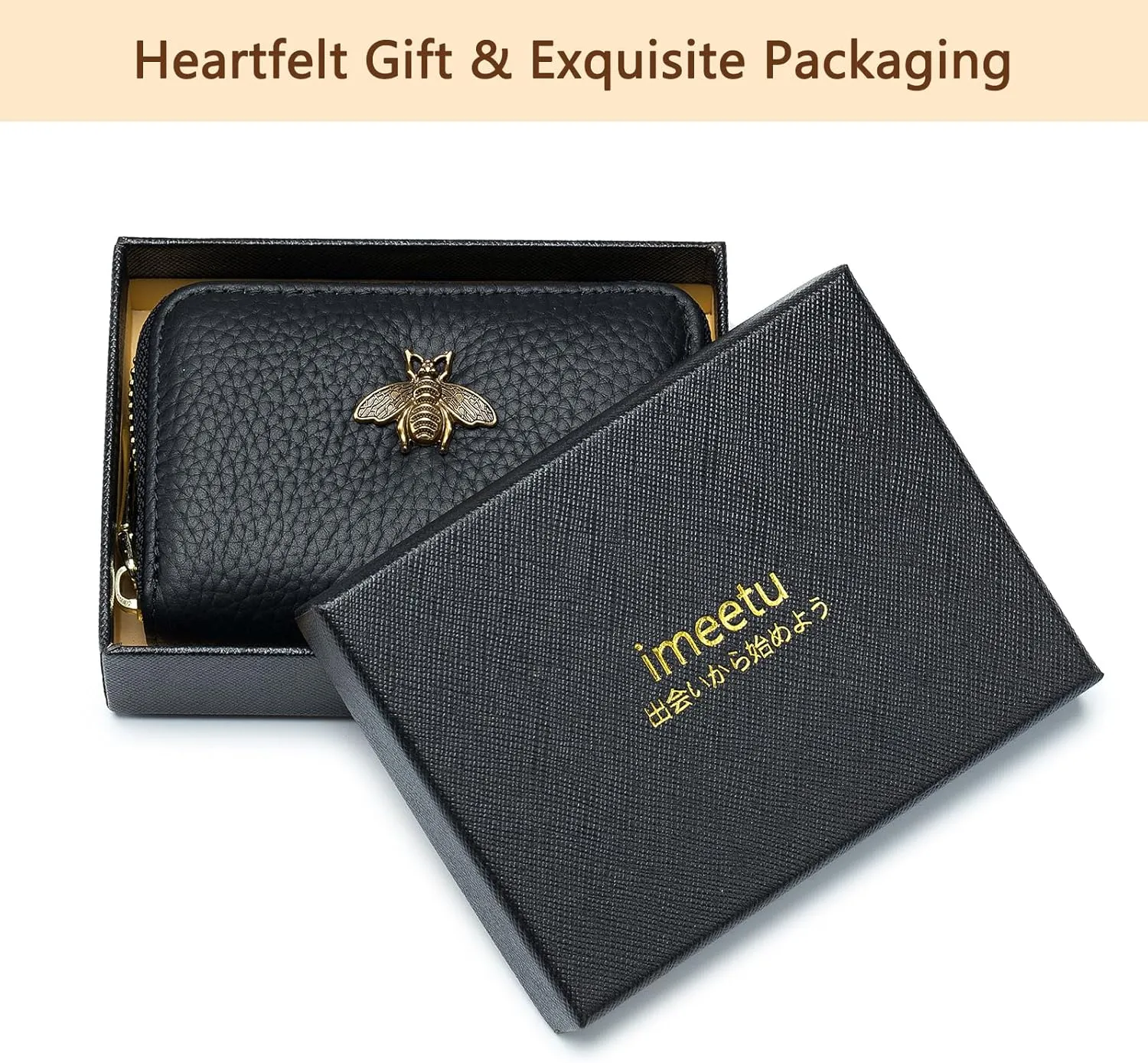 imeetu RFID Credit Card Holder, Small Leather Zipper Card Case Wallet for Women