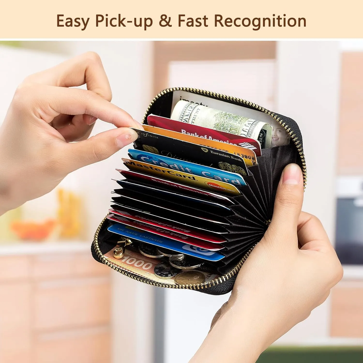 imeetu RFID Credit Card Holder, Small Leather Zipper Card Case Wallet for Women