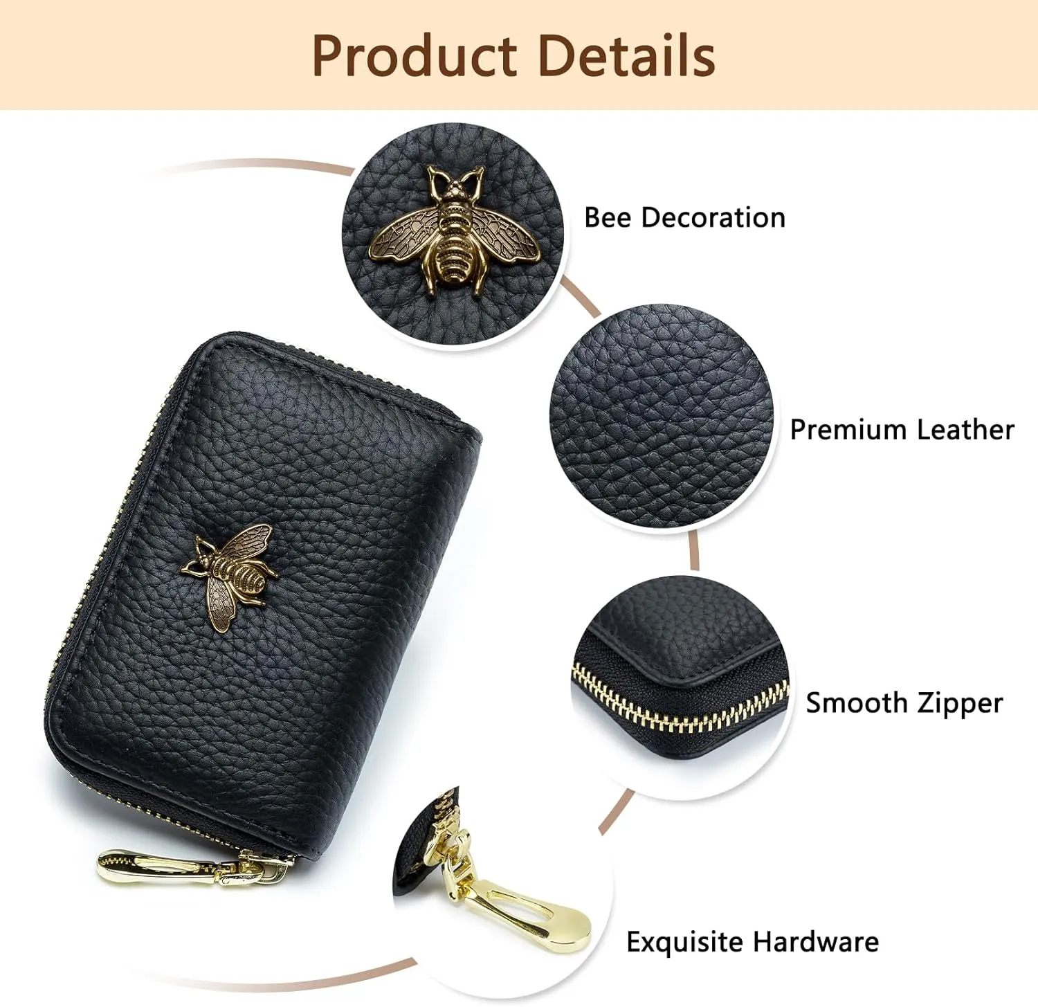 imeetu RFID Credit Card Holder, Small Leather Zipper Card Case Wallet for Women