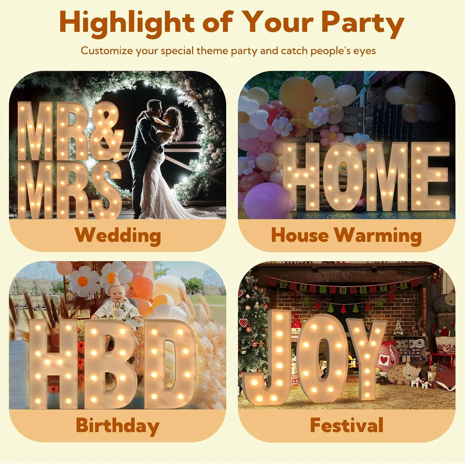 imprsv Marquee Light Up Letters, 4FT Mosaic Light Up Letters for Party Decor, DIY Customizable, All Ages, Modern, Unisex, Alphabet, Non-Foldable