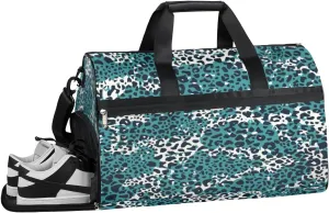 Indigo Blue Leopard Pattern Gym Bag for Men Women Sports Duffle Bags Weekender Overnight Bag with Shoes Compartment Waterproof Travel Bags