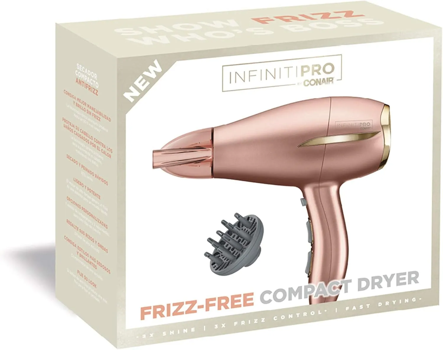 INFINITIPRO BY CONAIR Frizz Free Compact Hair Dryer ~ 2x the Shine - 3x the Frizz Control