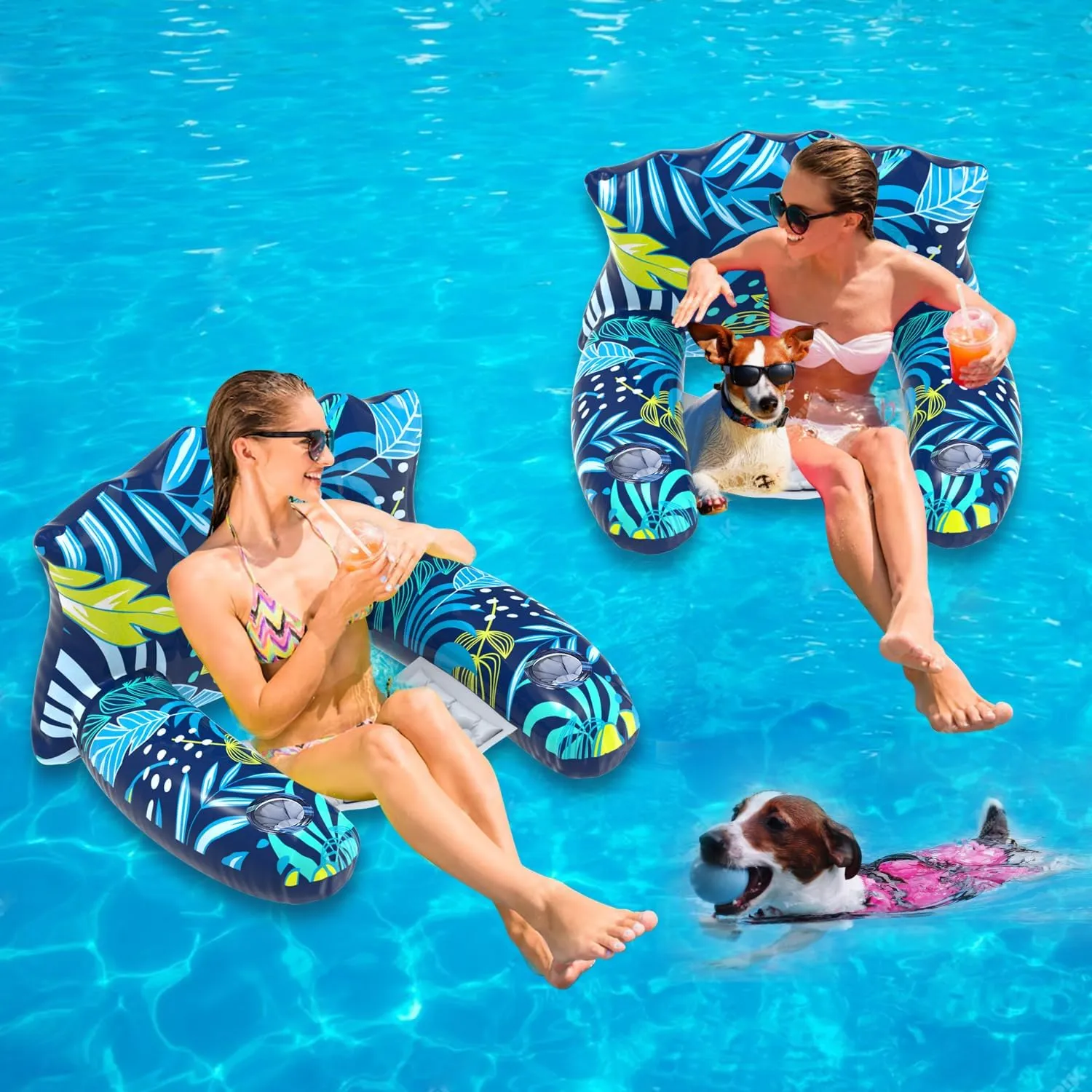 Inflatable Pool Floats Adult with Canopy, XL Pool Chair Lounge Float Raft Heavy Duty with Sun Shade, Cup Holders, Water Pool Floaties for Women, Swimming Pool Toys Floats for Lake, Beach