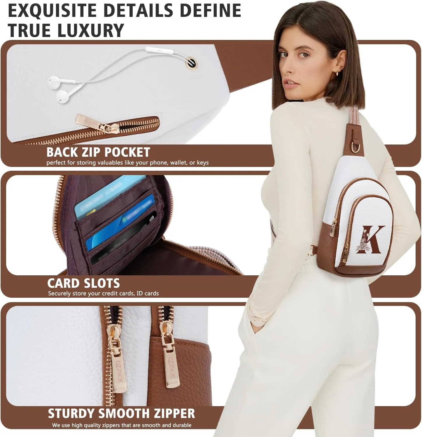 Initial Women Crossbody Bag Sling Shoulder Purse Fanny Pack Side Cross Body Travel Small Leather Belt Backpack Daughter Mom Mother Her Sister Girlfriend Best Friend Niece Ladies Unique Birthday Gift