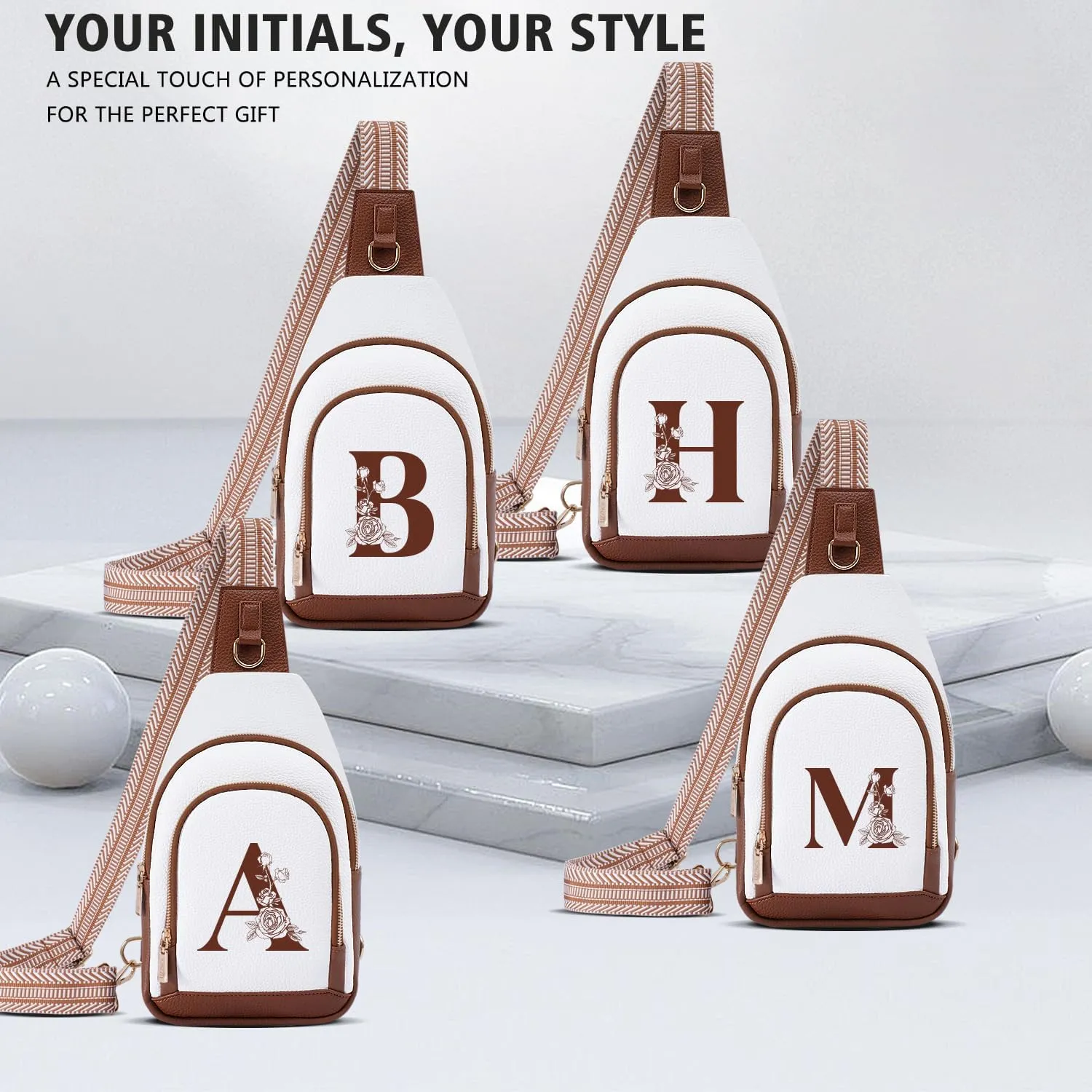 Initial Women Crossbody Bag Sling Shoulder Purse Fanny Pack Side Cross Body Travel Small Leather Belt Backpack Daughter Mom Mother Her Sister Girlfriend Best Friend Niece Ladies Unique Birthday Gift
