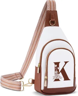 Initial Women Crossbody Bag Sling Shoulder Purse Fanny Pack Side Cross Body Travel Small Leather Belt Backpack Daughter Mom Mother Her Sister Girlfriend Best Friend Niece Ladies Unique Birthday Gift