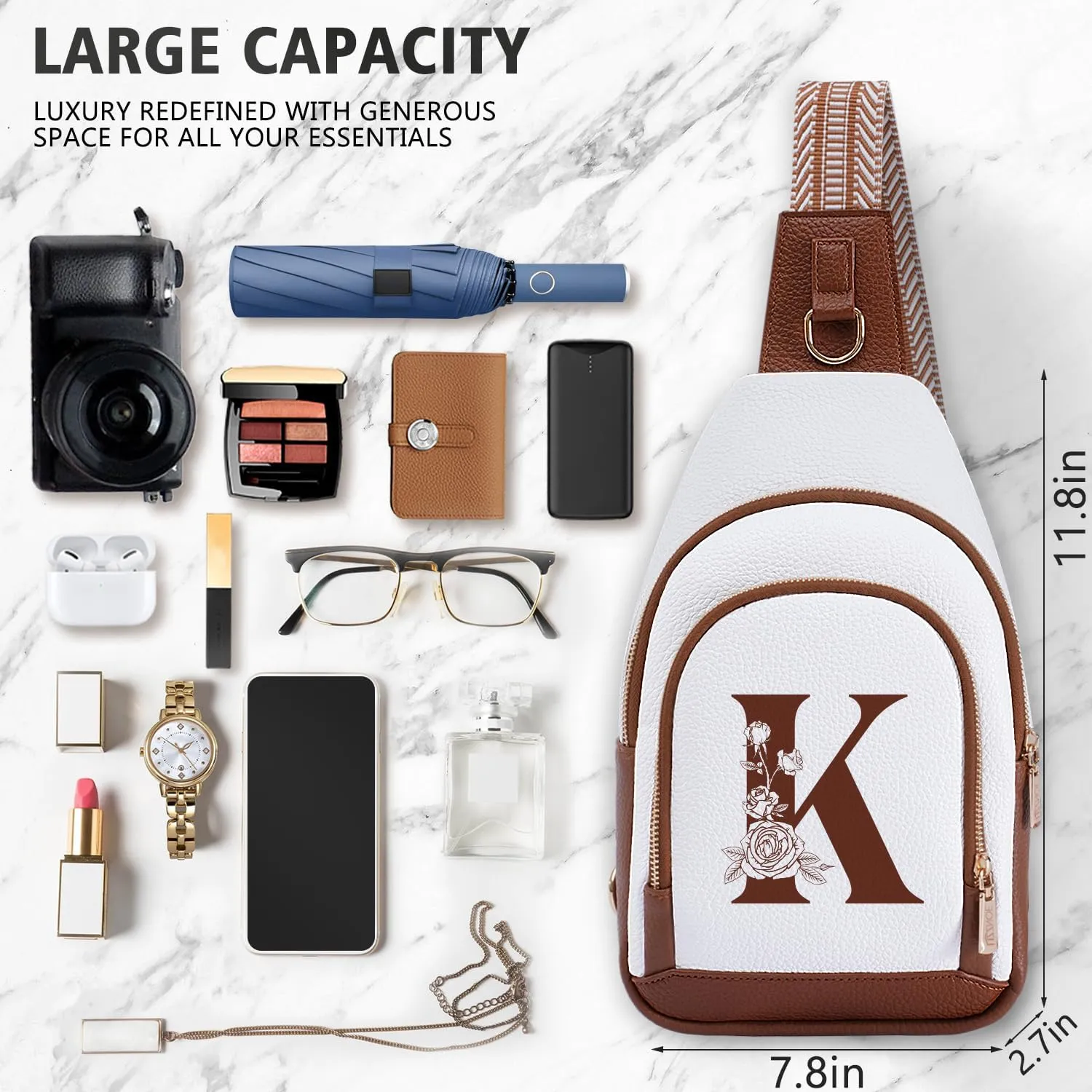 Initial Women Crossbody Bag Sling Shoulder Purse Fanny Pack Side Cross Body Travel Small Leather Belt Backpack Daughter Mom Mother Her Sister Girlfriend Best Friend Niece Ladies Unique Birthday Gift