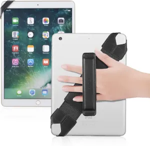 iPad Hand Holder Strap with Pen Loop and 360°Swivel Leather Handle Grip Elastic Belt for 10.1" Tablets (iPad Air Pro Samsung Nexus), Black Upgrade Version