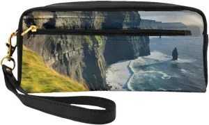 Ireland County Clare The Cliffs Leather Portable Cosmetic Bag Makeup Bag Cute Toiletry Pouch For Women Travel Essentials
