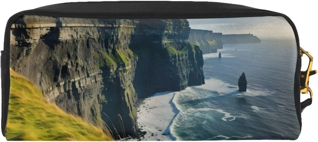 Ireland County Clare The Cliffs Leather Portable Cosmetic Bag Makeup Bag Cute Toiletry Pouch For Women Travel Essentials