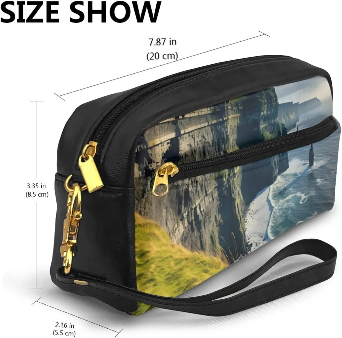 Ireland County Clare The Cliffs Leather Portable Cosmetic Bag Makeup Bag Cute Toiletry Pouch For Women Travel Essentials