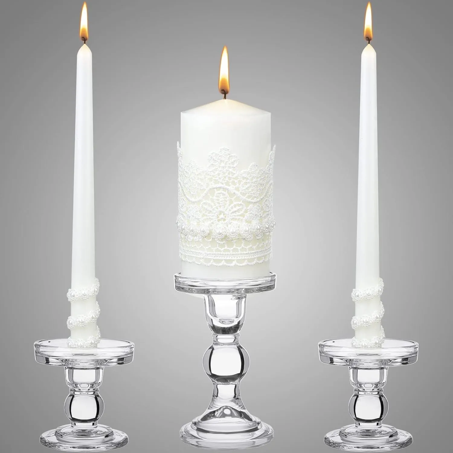 Irenare Unity Candles with Holder for Wedding Ceremony Wedding Decortions Accessories Glass Candle Holder Pillar Candle for Formal Events Church(Classic Style)