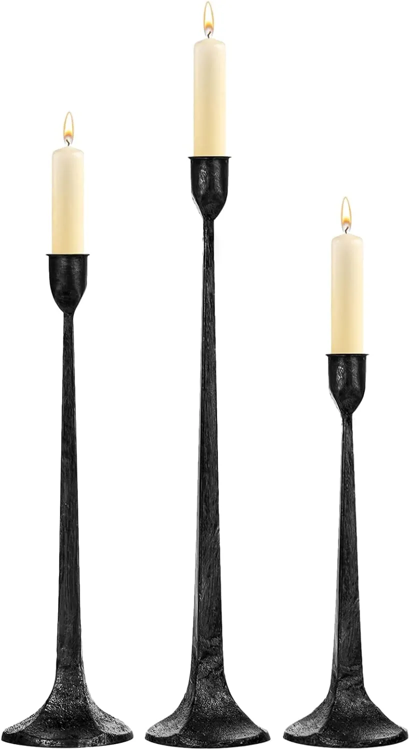 Iron Taper Candle Holder Set of 3 - Decorative Tall Candle Stand, Candlestick Holder for Wedding, Dining Table, Party Decoration