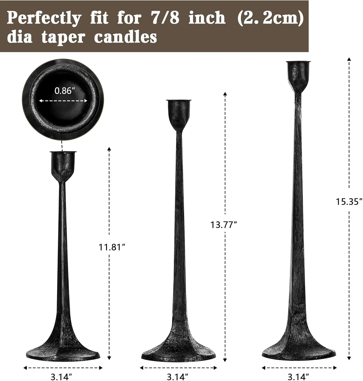 Iron Taper Candle Holder Set of 3 - Decorative Tall Candle Stand, Candlestick Holder for Wedding, Dining Table, Party Decoration