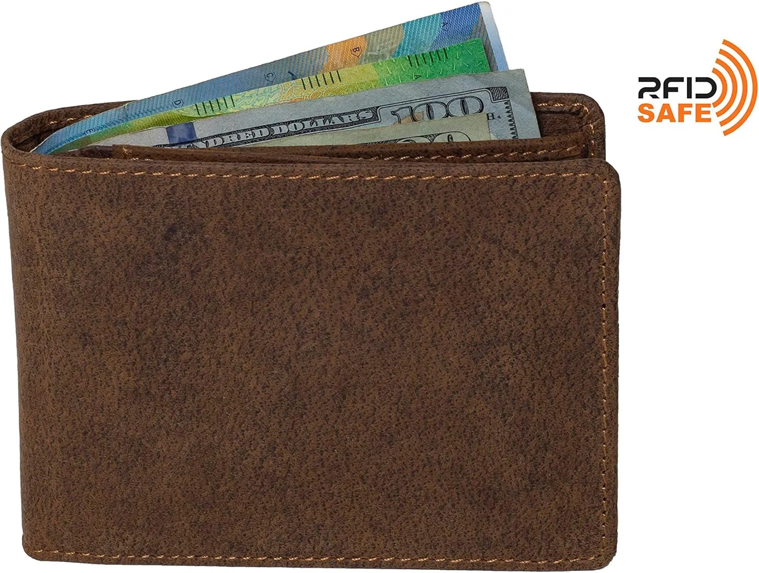 Italy Mens Leather Wallet Bifold Flip ID Coin Section RFID Protection