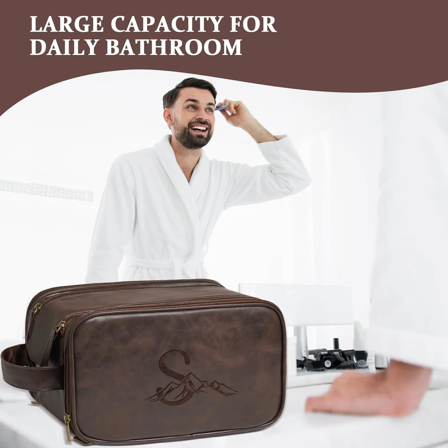 Janhavi Customized Gifts for Men, Waterproof Travel size Toiletries Bag, Makeup Organizer Foldie Travel Bag, Mens Toiletry Travel Bag, Men's Accessories Organizer, Travel Essentials Men(Dark Brown R)