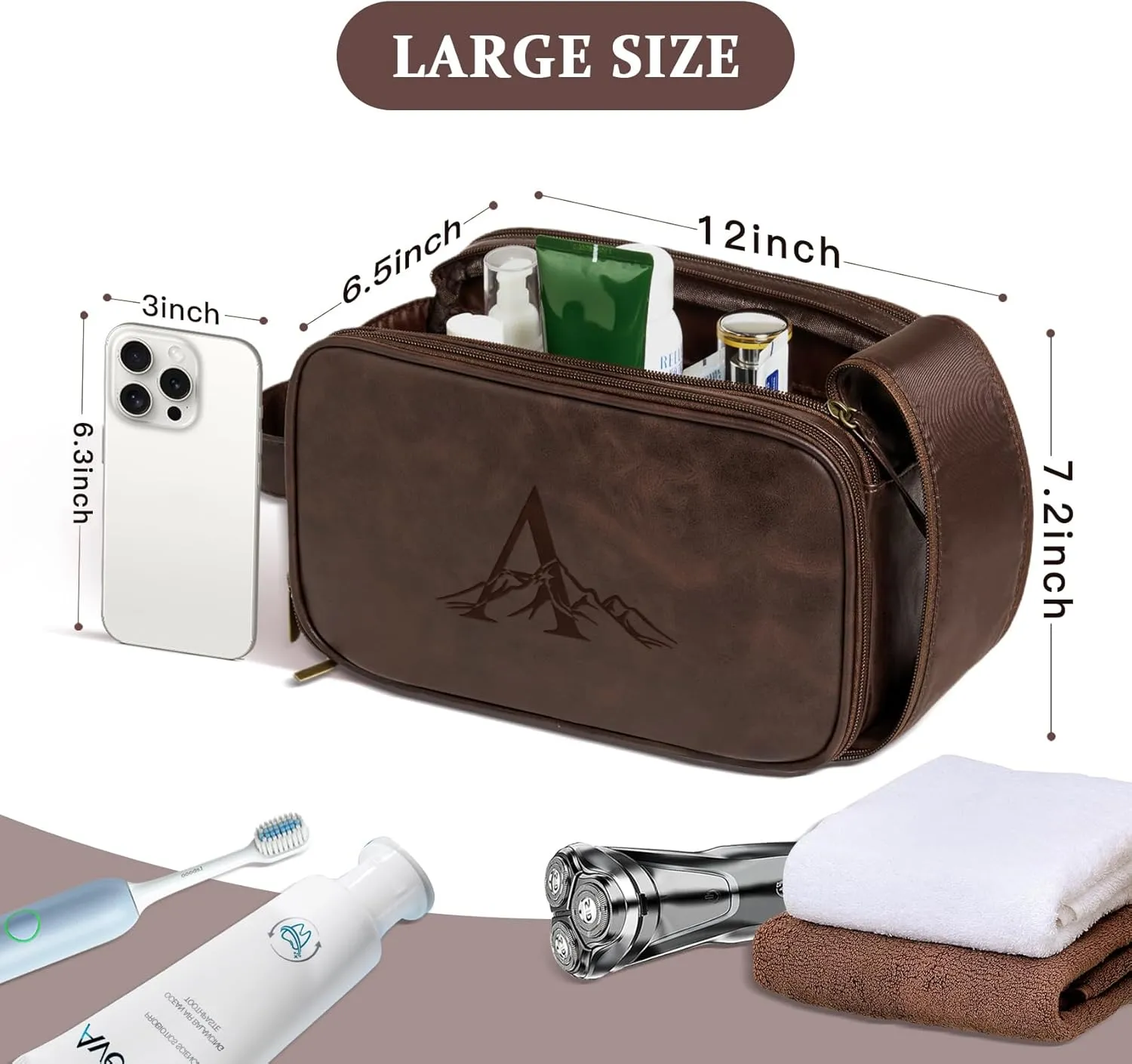 Janhavi Customized Gifts for Men, Waterproof Travel size Toiletries Bag, Makeup Organizer Foldie Travel Bag, Mens Toiletry Travel Bag, Men's Accessories Organizer, Travel Essentials Men(Dark Brown R)