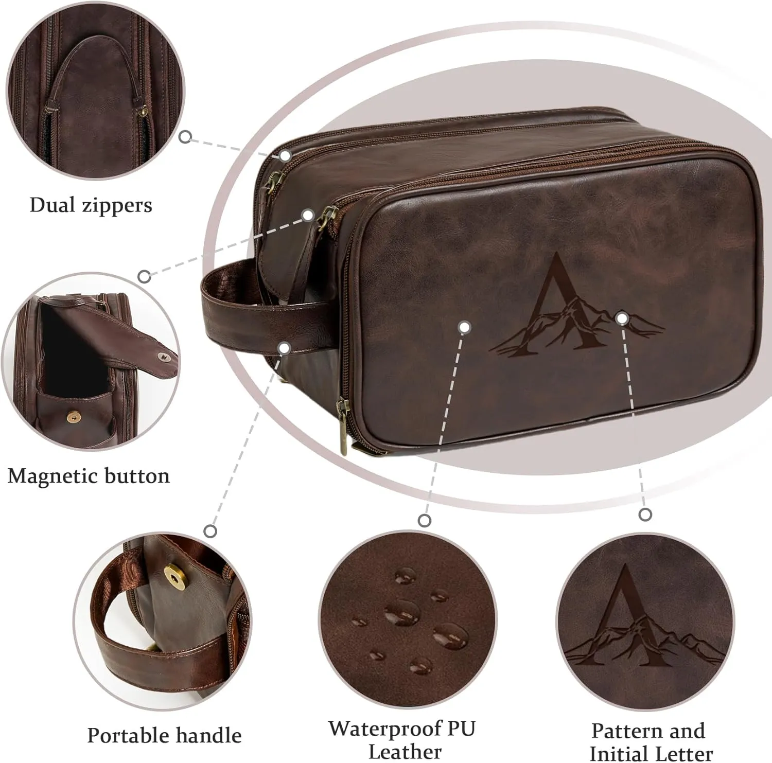 Janhavi Customized Gifts for Men, Waterproof Travel size Toiletries Bag, Makeup Organizer Foldie Travel Bag, Mens Toiletry Travel Bag, Men's Accessories Organizer, Travel Essentials Men(Dark Brown R)