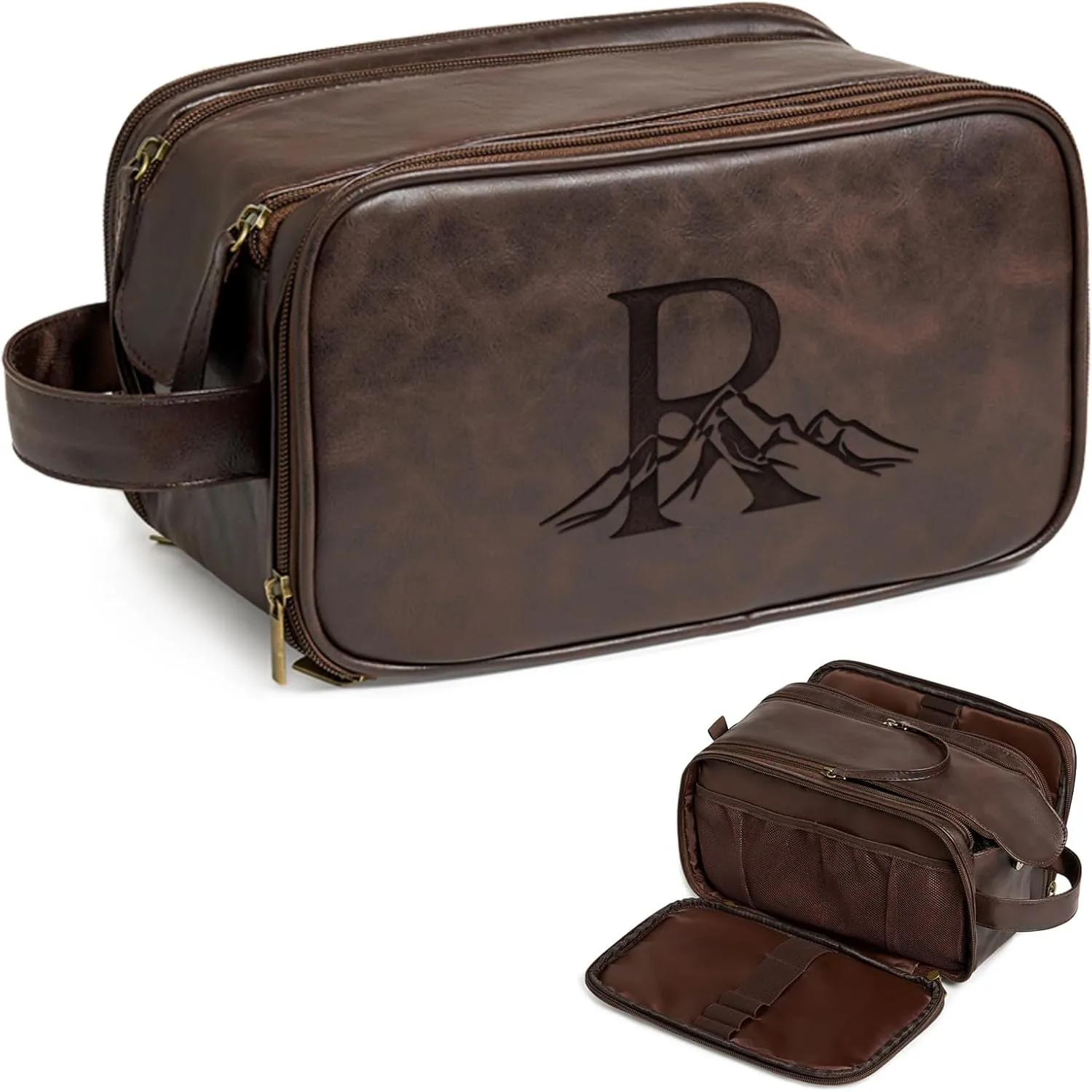 Janhavi Customized Gifts for Men, Waterproof Travel size Toiletries Bag, Makeup Organizer Foldie Travel Bag, Mens Toiletry Travel Bag, Men's Accessories Organizer, Travel Essentials Men(Dark Brown R)