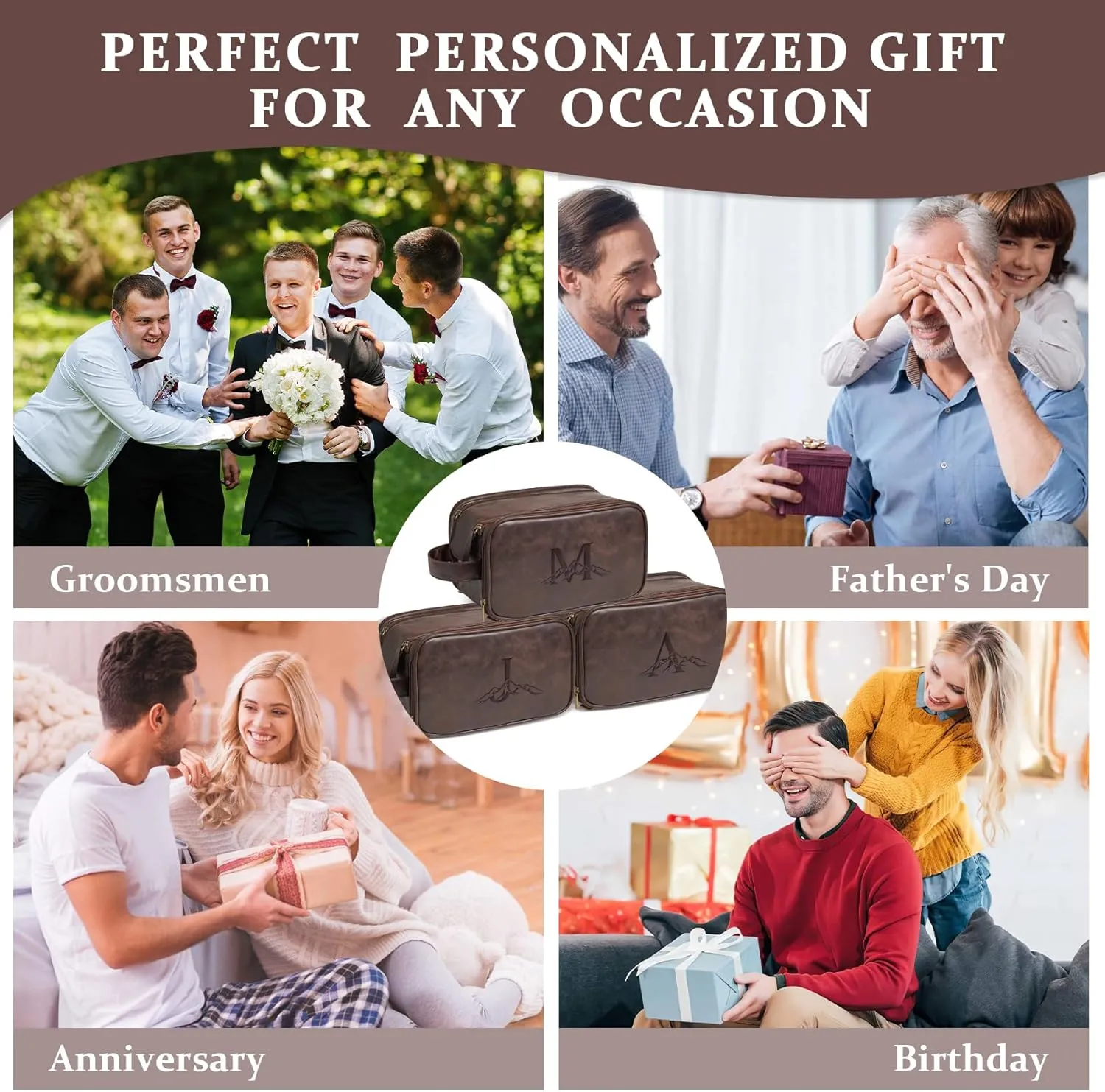 Janhavi Customized Gifts for Men, Waterproof Travel size Toiletries Bag, Makeup Organizer Foldie Travel Bag, Mens Toiletry Travel Bag, Men's Accessories Organizer, Travel Essentials Men(Dark Brown R)