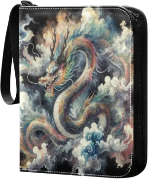 Japanese Dragon Painting Card Binder 4-Pocket, 400 Pockets PU Waterproof Zippered Collector Card Album with 50 Removable Sleeves for Trading, Game Cards