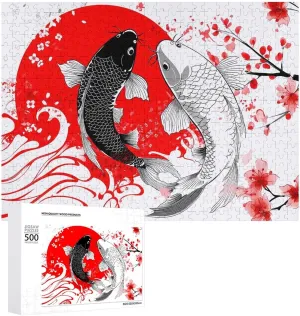Japanese Yin and Yang Fish Funny Jigsaw Puzzles for Adults Unique Gifts Challenging Game Decor 300/500/1000 Pieces