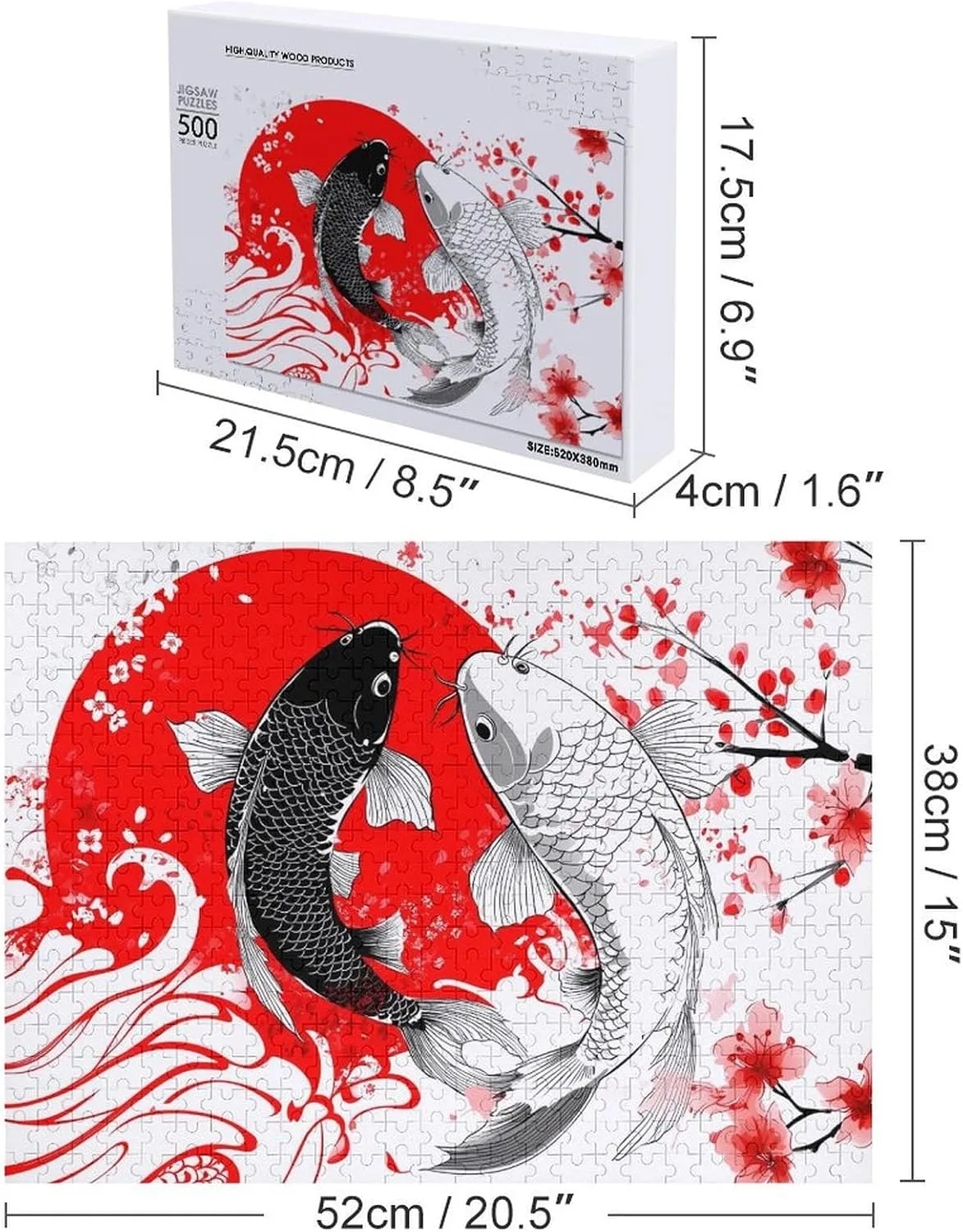 Japanese Yin and Yang Fish Funny Jigsaw Puzzles for Adults Unique Gifts Challenging Game Decor 300/500/1000 Pieces