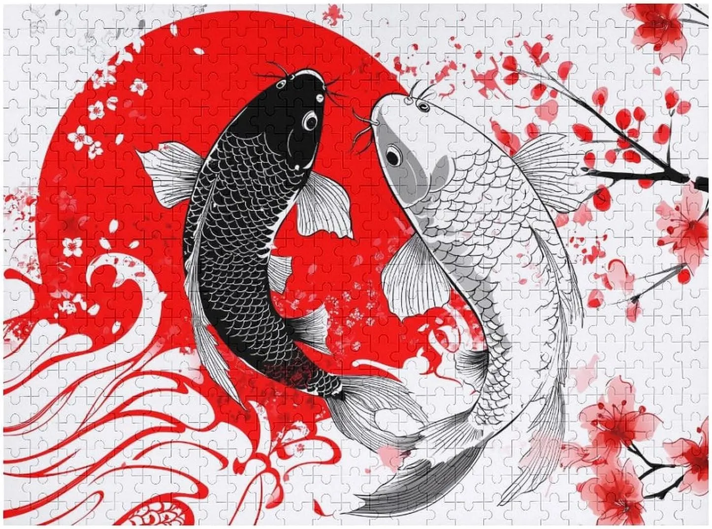Japanese Yin and Yang Fish Funny Jigsaw Puzzles for Adults Unique Gifts Challenging Game Decor 300/500/1000 Pieces