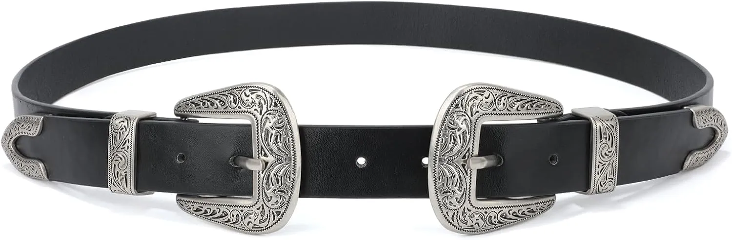 JASGOOD Women Leather Belts Ladies Vintage Western Design Black Waist Belt for Pants Dresses