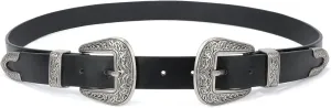 JASGOOD Women Leather Belts Ladies Vintage Western Design Black Waist Belt for Pants Dresses